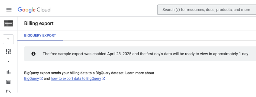 Screen showing the message stating that the sample data export not ready