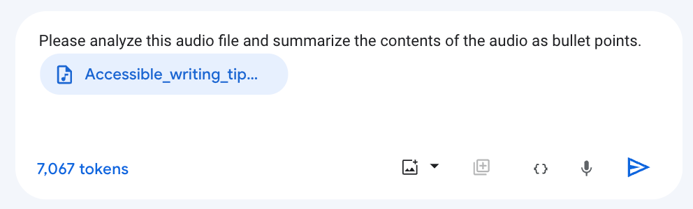The audio summarization prompt text and audio file